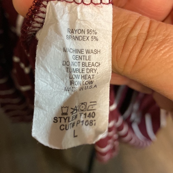 Woman's size large Maroon and white striped midi dress. Empire waist. - Picture 5 of 5